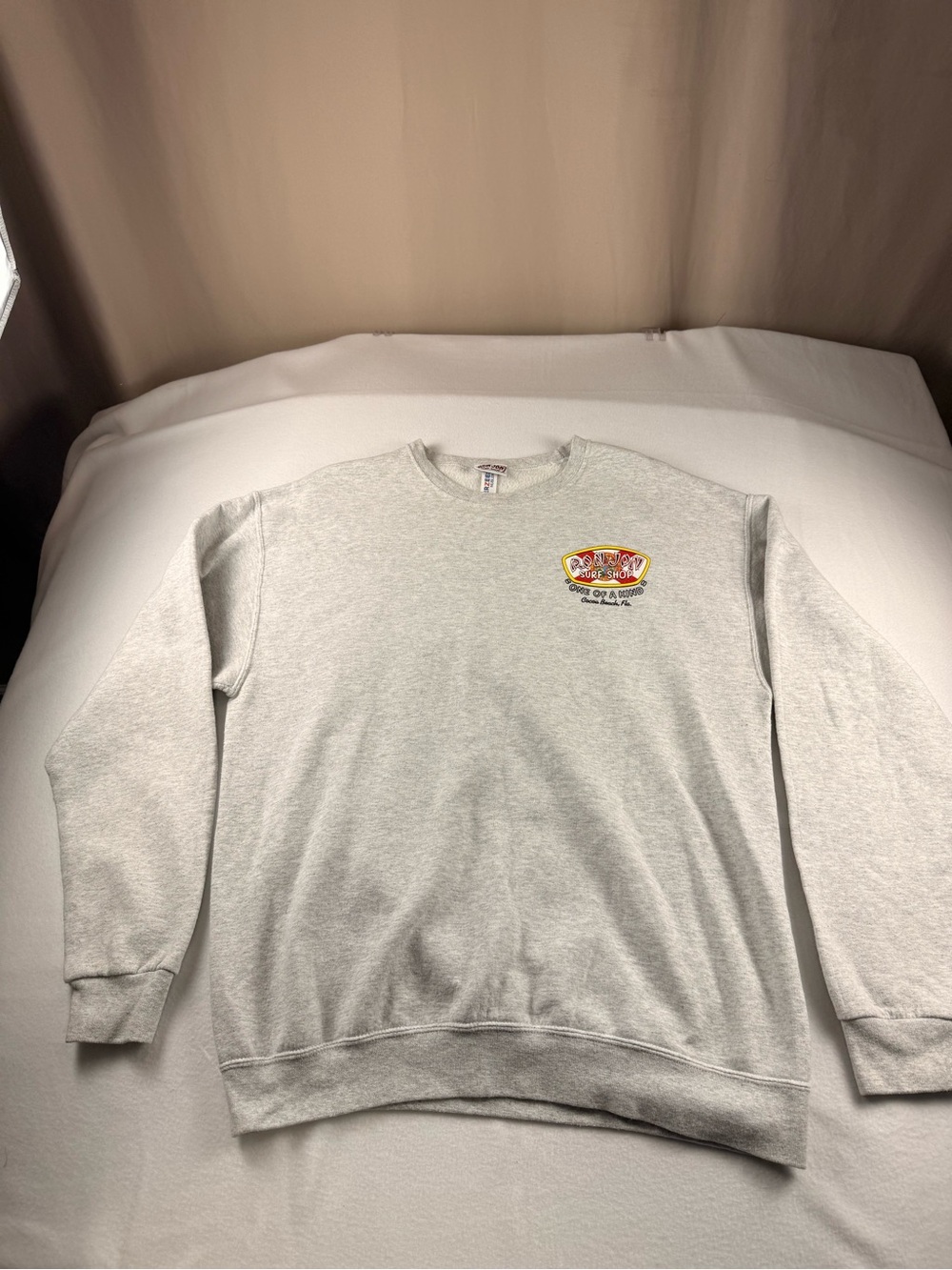 Ron Jon Light Gray Crewneck Sweatshirt with Small Colorful Chest Logo 343